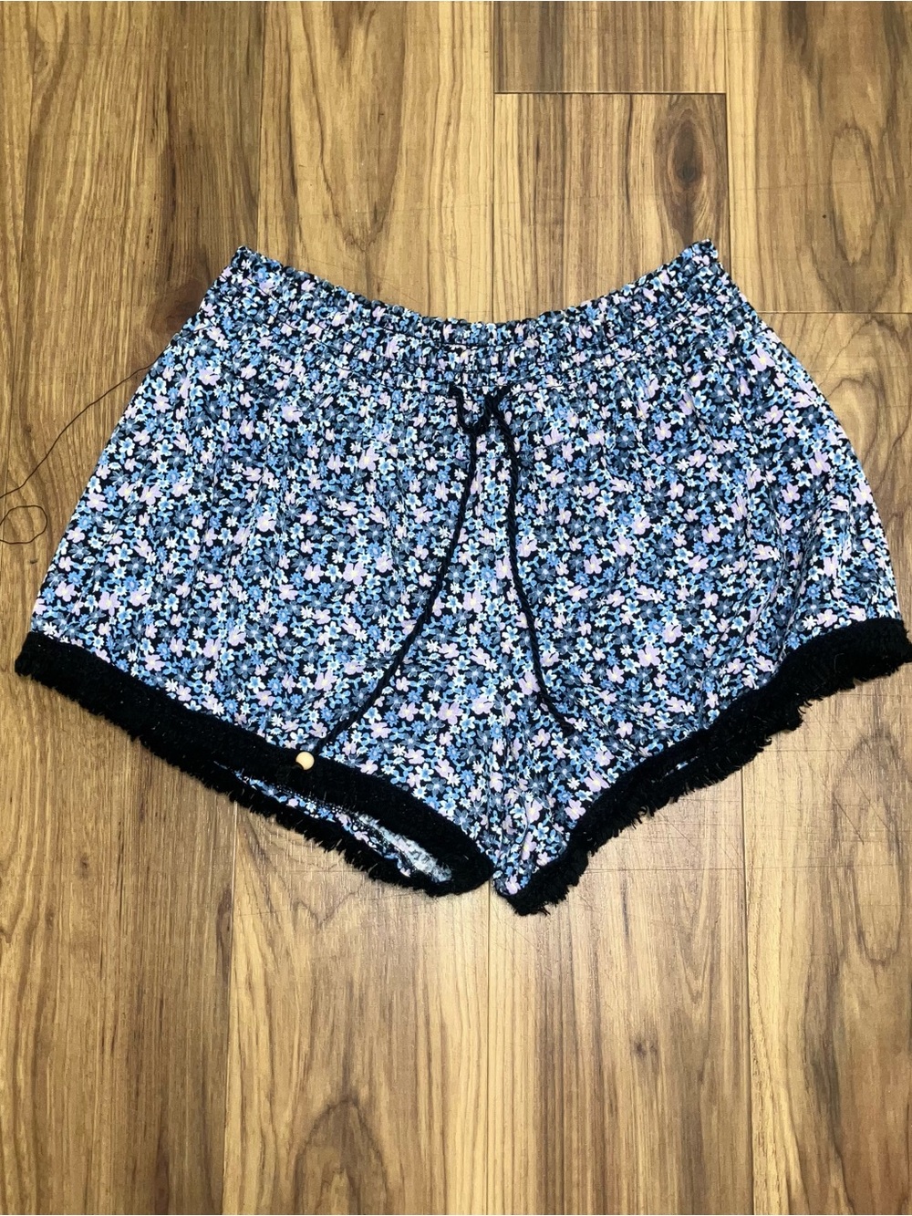 No Boundaries Blue Floral High Waist Lounge Shorts with Black Trim
